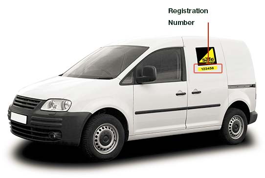 Commercial van with Gas Safe sticker and registration number